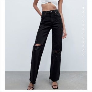 Zara Straight High Rise Wide Leg Jeans